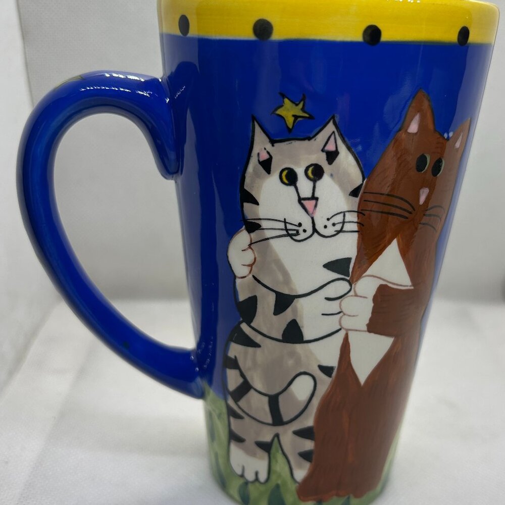 CATZILLA Ceramic Mug. Two Pairs of Friendly Cats! Blue Ceramic
